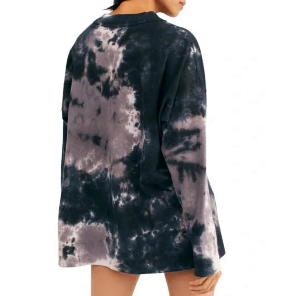 Free People Long Sleeve Crew Neck Oversized Tie Dye Shirt 26852
